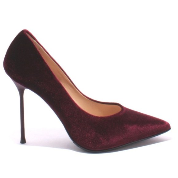 ITALIAN Burgundy Velour Leather Pointy Heel Pumps - Picture 3 of 8